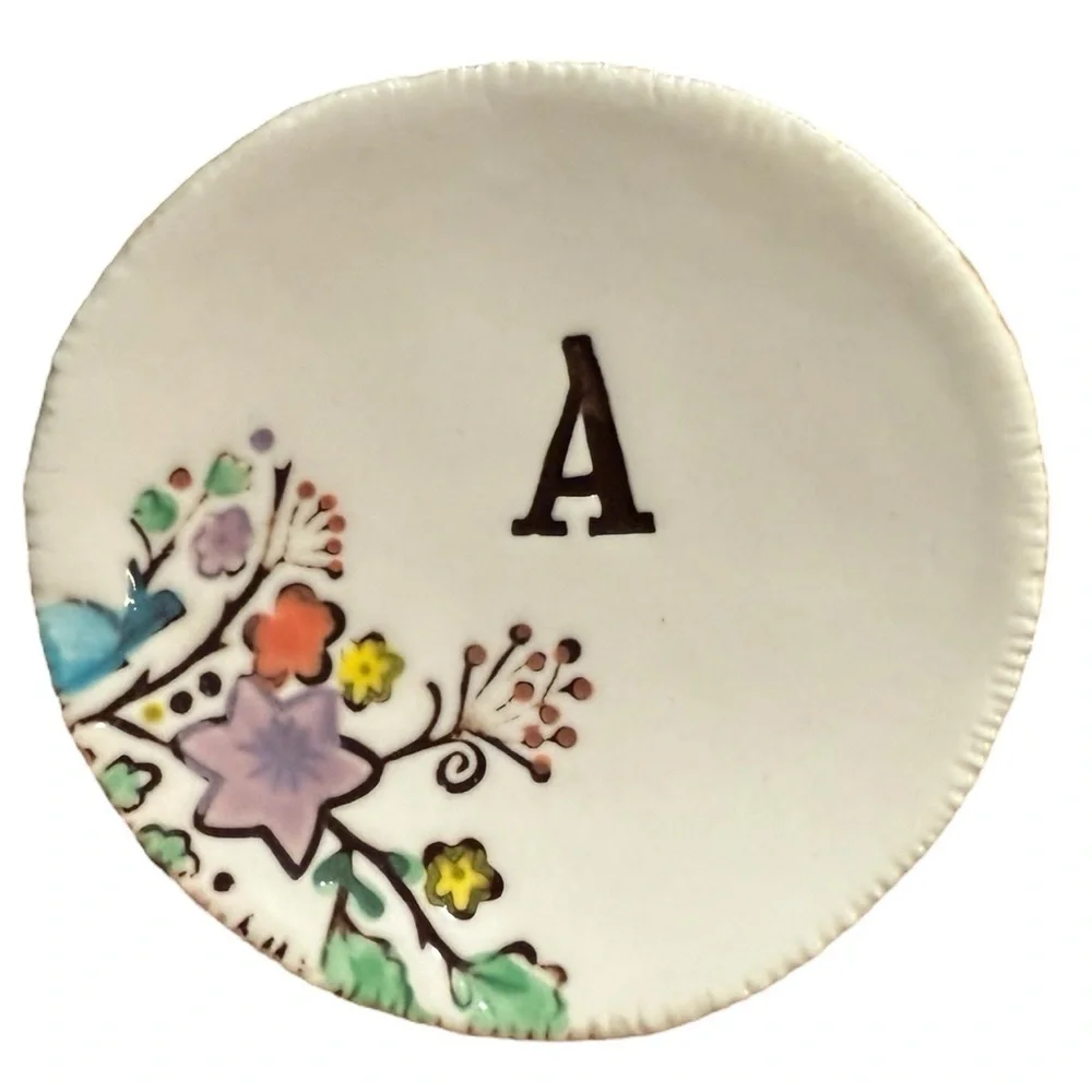 Anthropologie trinket dish letter A 3” 3 in the brick kiln white ceramic